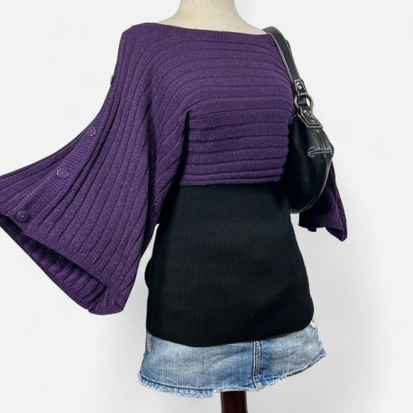 Joseph A Sweaters - Y2K Purple Shimmer Ribbed Knit Batwing Sweater Top Bell Sleeve Womens L